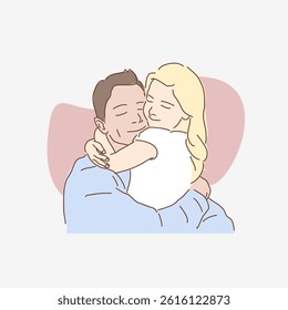 happy cute kid girl hugging dad love