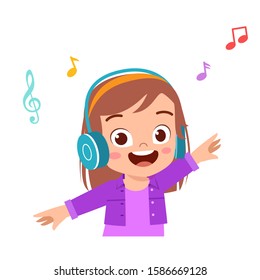 happy cute kid girl listen to good music