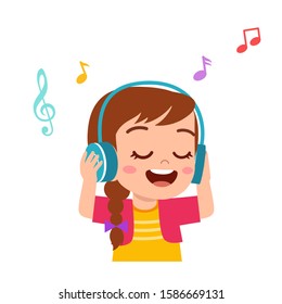 Cute Girl Long Hair Cartoon Listening Stock Illustration 1102731008