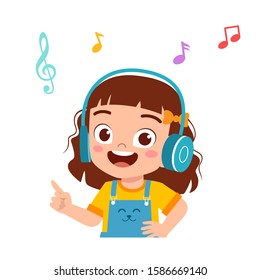 happy cute kid girl listen good music