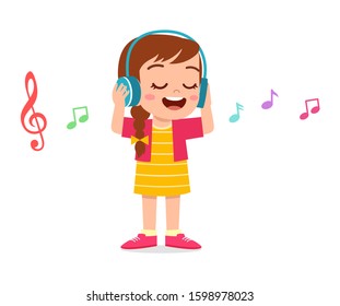 happy cute kid girl listen to music