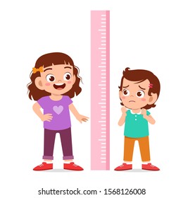 happy cute kid girl measure height together vector