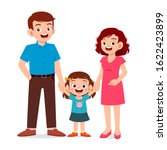 happy cute kid girl with mom and dad