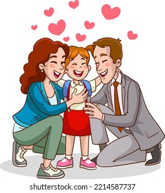 happy cute kid  girl with mom and dad