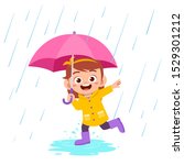 happy cute kid girl play wear raincoat