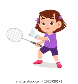 happy cute kid girl play train badminton