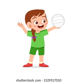 happy cute kid girl play volleyball