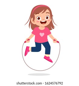 happy cute kid girl play jump rope