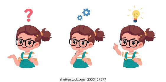 happy cute kid girl question think search idea process