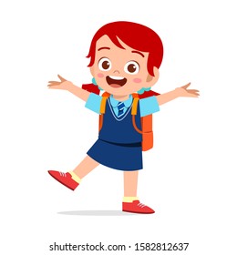 happy cute kid girl ready to go to school