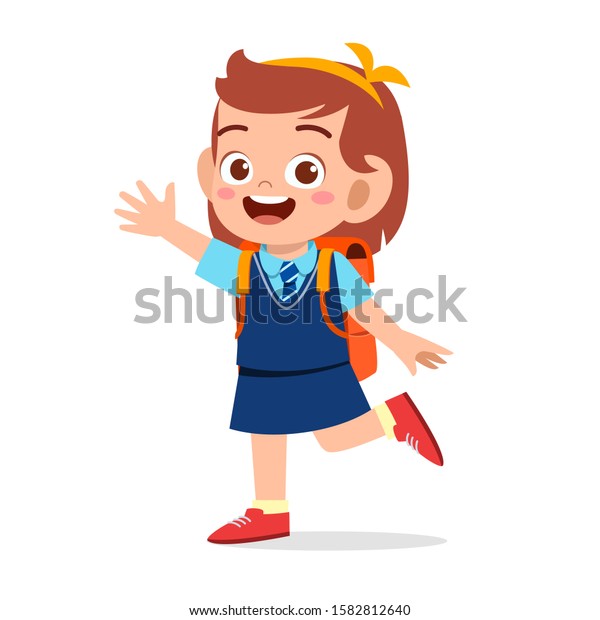 Happy Cute Kid Girl Ready Go Stock Vector Royalty Free