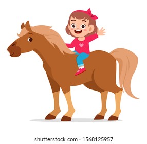 happy cute kid girl riding cute horse vector