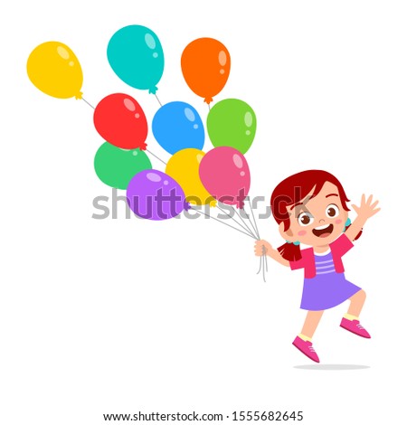 happy cute kid girl run holding balloon