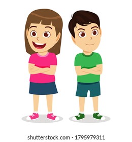 Happy Cute Kid Girl Sad Boy Stock Vector (royalty Free) 1795979311 