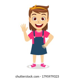 Happy cute kid girl saying hi smiling facial expression in white background 