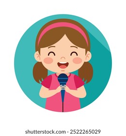 Happy cute kid girl sing a song with a microphone Illustration