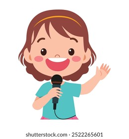 Feliz menina bonito canta uma ilustração de música