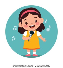 Happy cute kid girl sing a song illustration