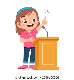 happy cute kid girl speech on podium