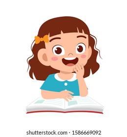 happy cute kid girl study with smile