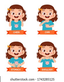 happy cute kid girl study body part anatomy