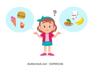 happy cute kid girl think choose food