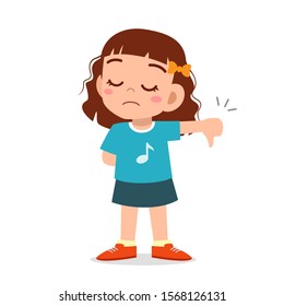 Happy Cute Kid Girl With Thumb Down Sign Vector