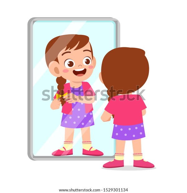 Happy Cute Kid Girl Use Mirror Stock Vector (Royalty Free) 1529301134