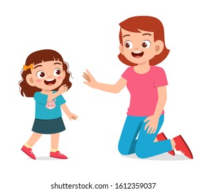 happy cute kid girl wave to mom love