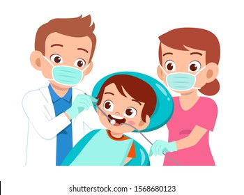 happy cute kid go to dentist check