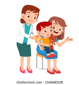 happy cute kid goes to doctor with mom