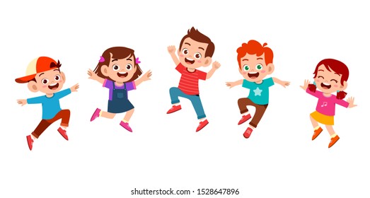 happy cute kid jump with friend set