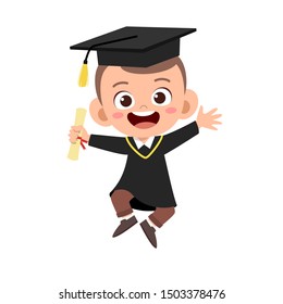 happy cute kid jump graduation vector design