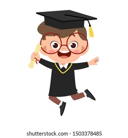 happy cute kid jump graduation vector design