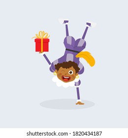 Happy and cute kid with purple costume celebrate holidays - vector illustration isolated