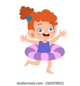 happy cute kid with swim ring vector