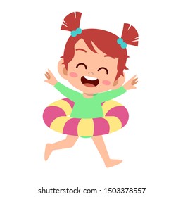 happy cute kid with swim ring vector