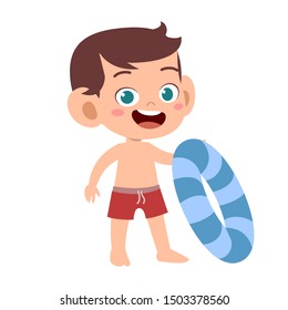 happy cute kid with swim ring vector