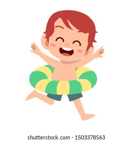 happy cute kid with swim ring vector