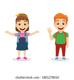 Happy Cute Kid Two School Boy Stock Vector (Royalty Free) 1801278010 ...