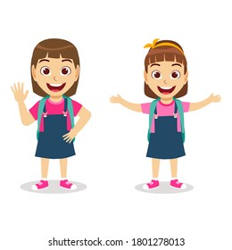 Muchacha linda feliz con dos escolares