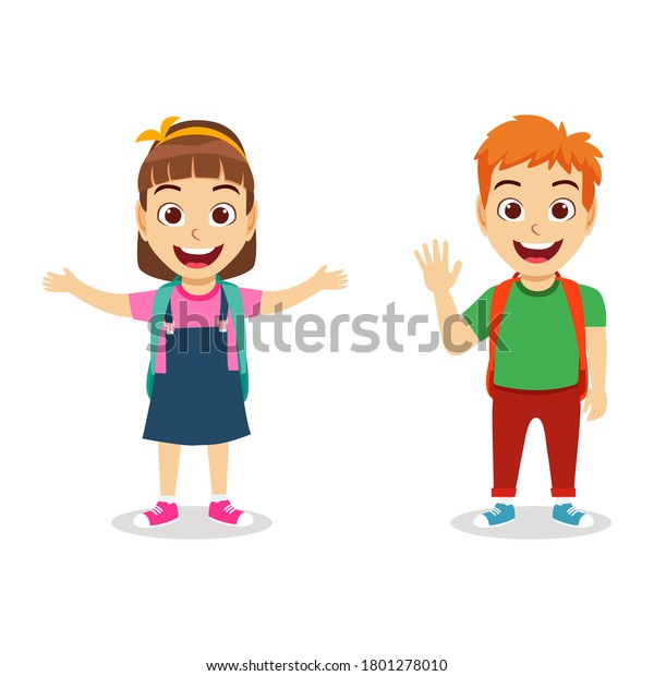 Happy Cute Kid Two School Boy Stock Vector (Royalty Free) 1801278010 ...