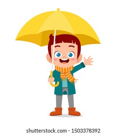 happy cute kid use umbrella rain day
