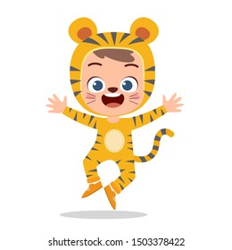 happy cute kid wear animal party costume