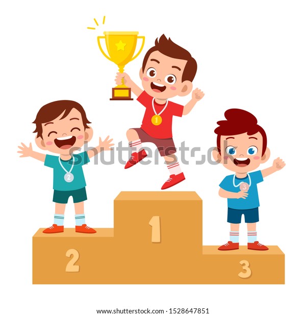 Happy Cute Kid Win Game Gold Stock Vector (Royalty Free) 1528647851