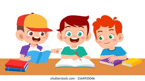 happy cute kids boy and girl study vector