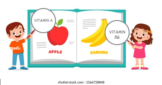 happy cute kids boy and girl learning vitamin vector