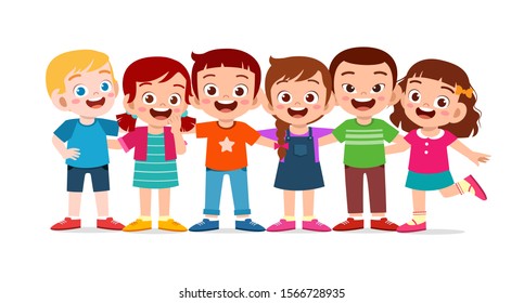 happy cute kids boy and girl hug together vector