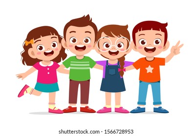 Happy Cute Kids Boy And Girl Hug Together Vector