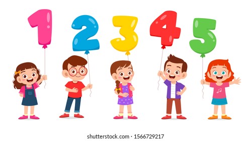 happy cute kids boy and girl holding balloon text vector